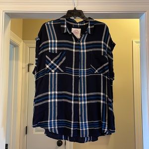 Blue Plaid Button-Up top